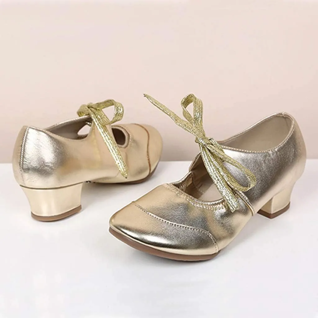 Womens Dance Sneakers Ballroom Lace-up Modern Salsa Latin Jazz Practice Dancing Shoes Tap Shoe Mid Heel Sandals