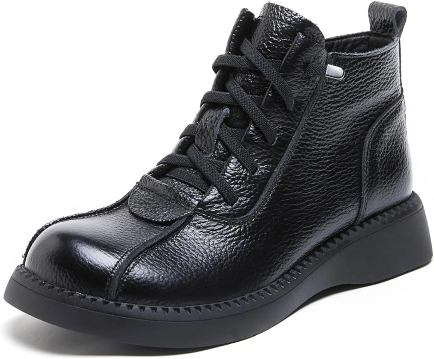 Women's Vintage Leather Lace Up Flat Ankle Booties with Side Zipper,Fashionable Round Toe Non-slip Wear-Resistant Combat Boots Casual Soft Sole Ankle Boots.